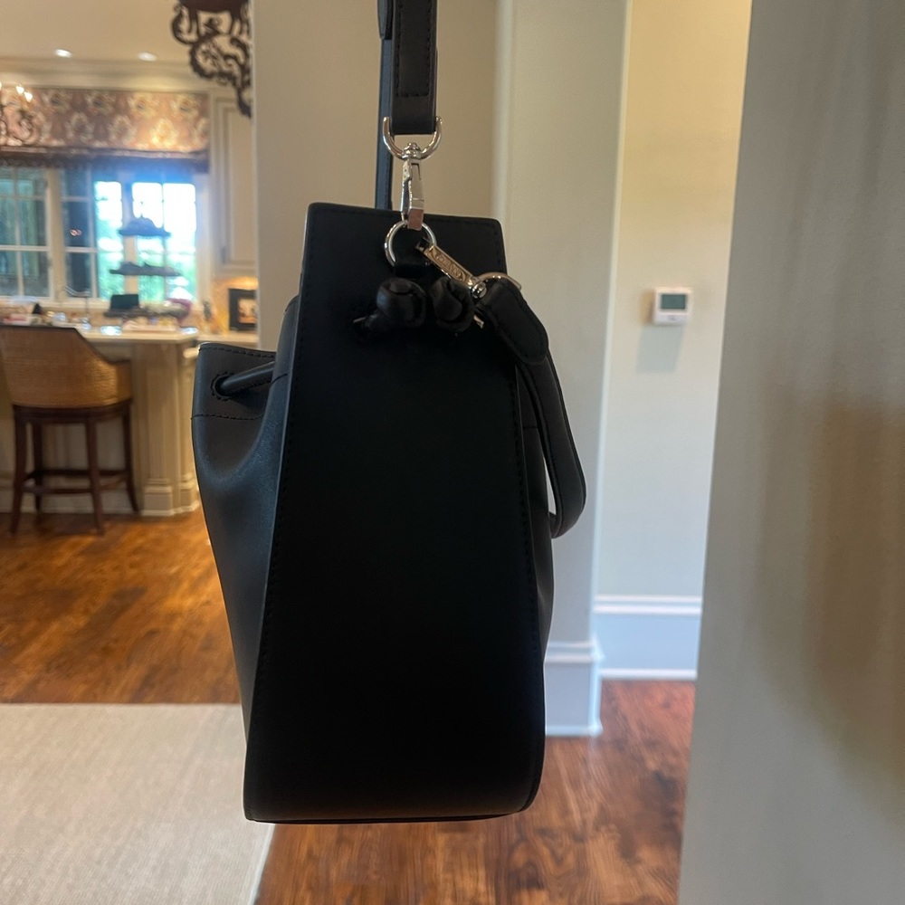 Black Leather Drawstring Oryany Drawstring Bucket… - image 4